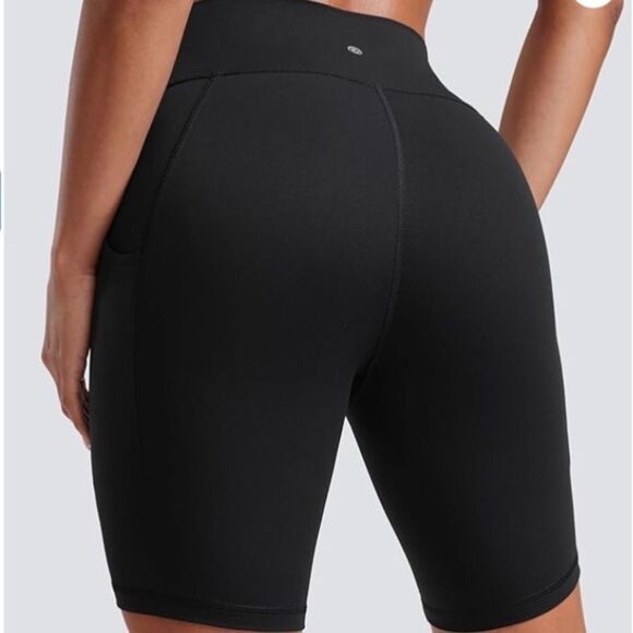 CRZ YOGA Biker Shorts 8 Inches - High Waisted Side Pockets, Black, Size XS, NWT - Picture 3 of 7